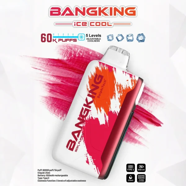 Bang King 60000 拋棄式電子煙｜LED 螢幕顯示 × 五檔冰度調節｜超長續航大容量・多款口味