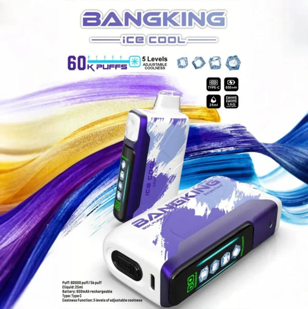 Bang King 60000 拋棄式電子煙｜LED 螢幕顯示 × 五檔冰度調節｜超長續航大容量・多款口味